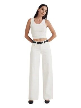 Madewell Low Rise Superwide Leg Jean 100% Cotton in Tile White Size 31